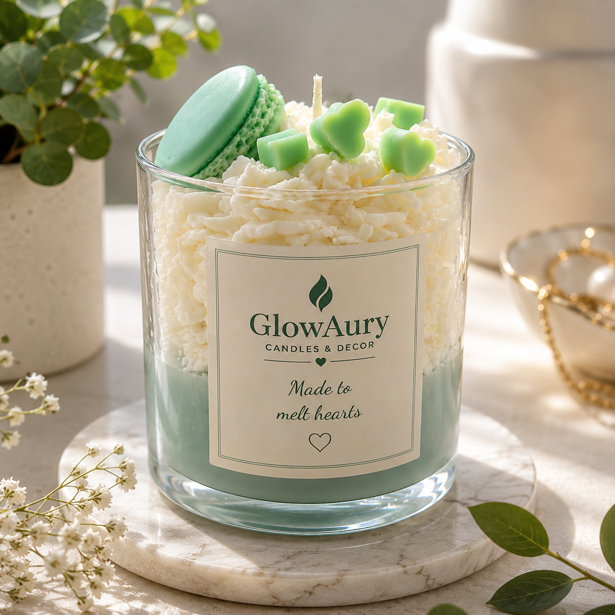 ✨ GlowAury Strawberry Cream Swirl Candle